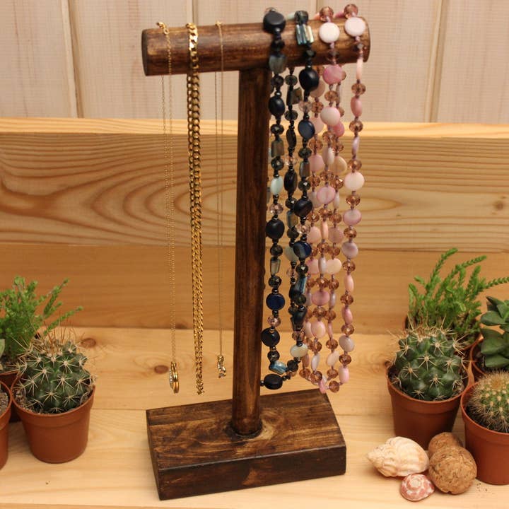 Wooden T-Bar Necklace Stand for wholesale by Saw It Loved It