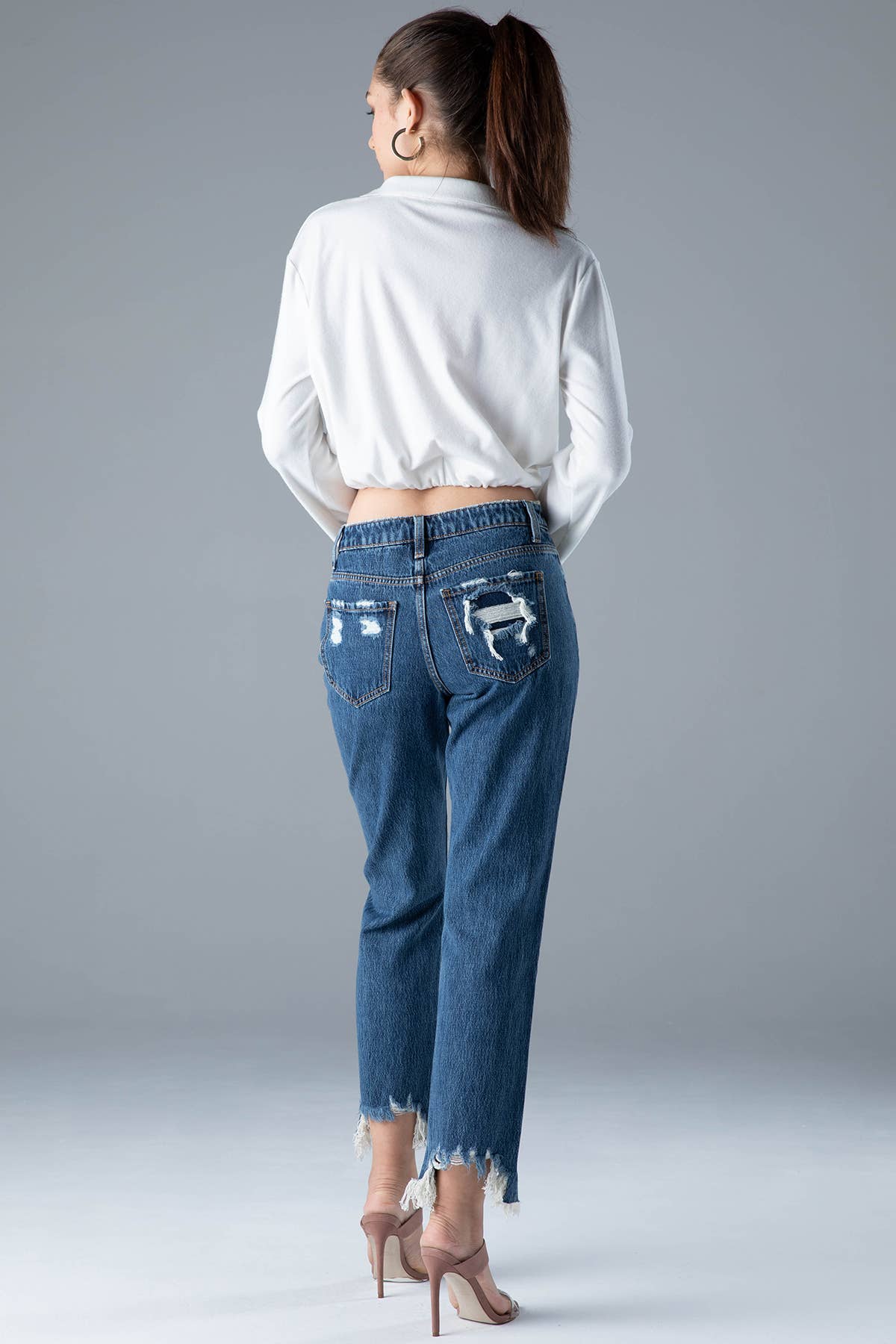 Ceros Jeans - Vente Jean – femme - Jeans en jean droit taille moyenne haute Distress pour femmes5