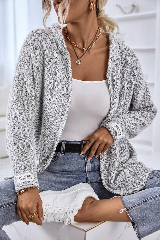 UNISHE - Vendita all'ingrosso Cardigan - Donna - Cardigan lavorato a maglia con cerniera e cappuccio con coulisse MMY12013