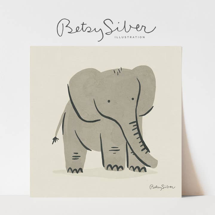 Impression artistique d'éléphant sur crème pour la vente par Betsy Siber, Illustration