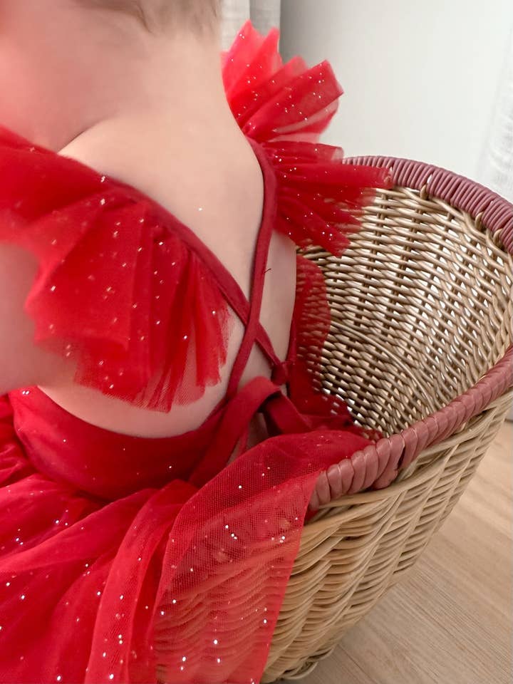 A Little Lacey - Wholesale Dress – Baby - Belle Red Sparkle Baby Romper3