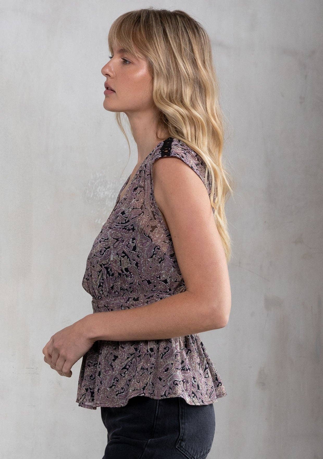 Lovestitch - Vente Chemisier – femme - Blouse péplum transparente à imprimé cachemire3