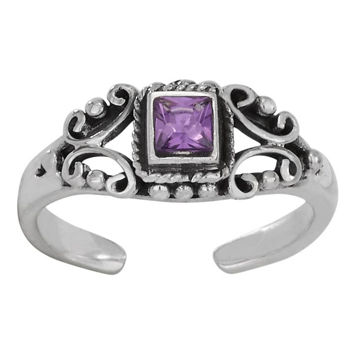 Purple CZ Sterling Silver Toe Ring for wholesale by Tiger Mountain Jewelry