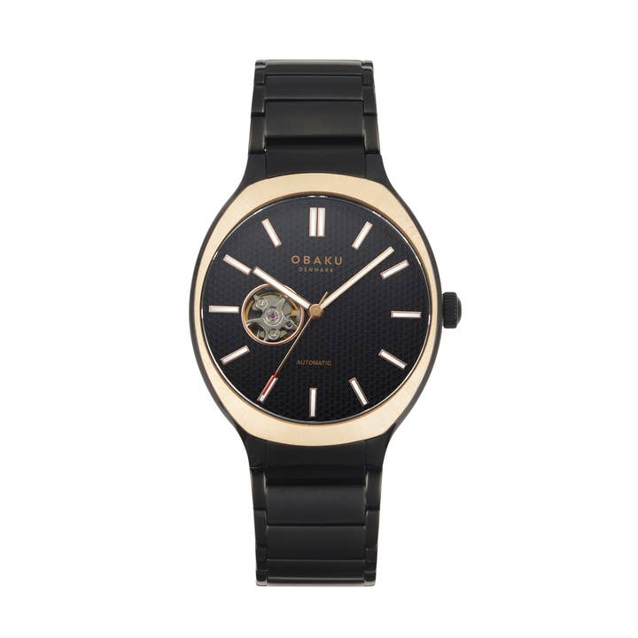 Obaku Denmark Watches - Wholesale Wrist Watch - Men's - Men's Black & Gold 41mm 21-Jewel automatic movement watch