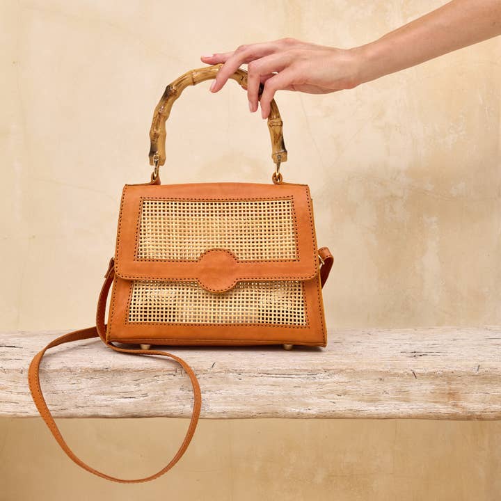Rattan Cane Weave Handbag with Bamboo Handle for wholesale by The Winding Road