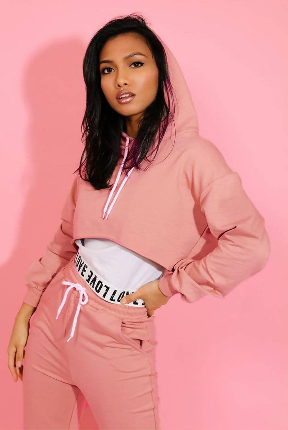 justyouroutfit – wholesale Lounge set – Women's – LOVE TOP CROP HOODIE AND JOGGER 3 PIECE SET6