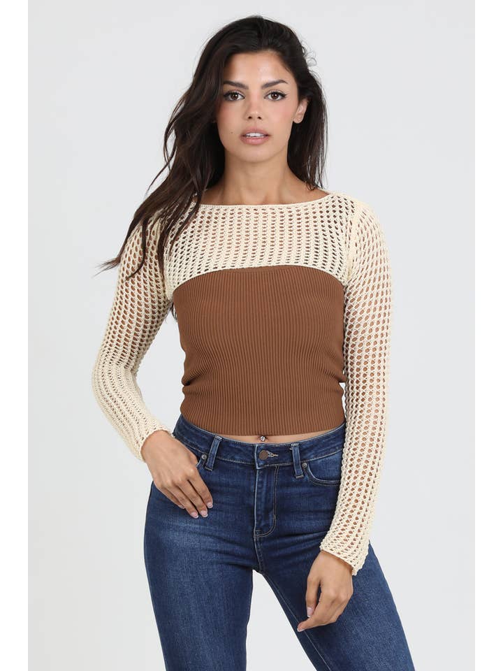 ANGIE - Wholesale Knit Sweater - Women's - XHS49-ASIS LATTICE SHRUG SWEATER