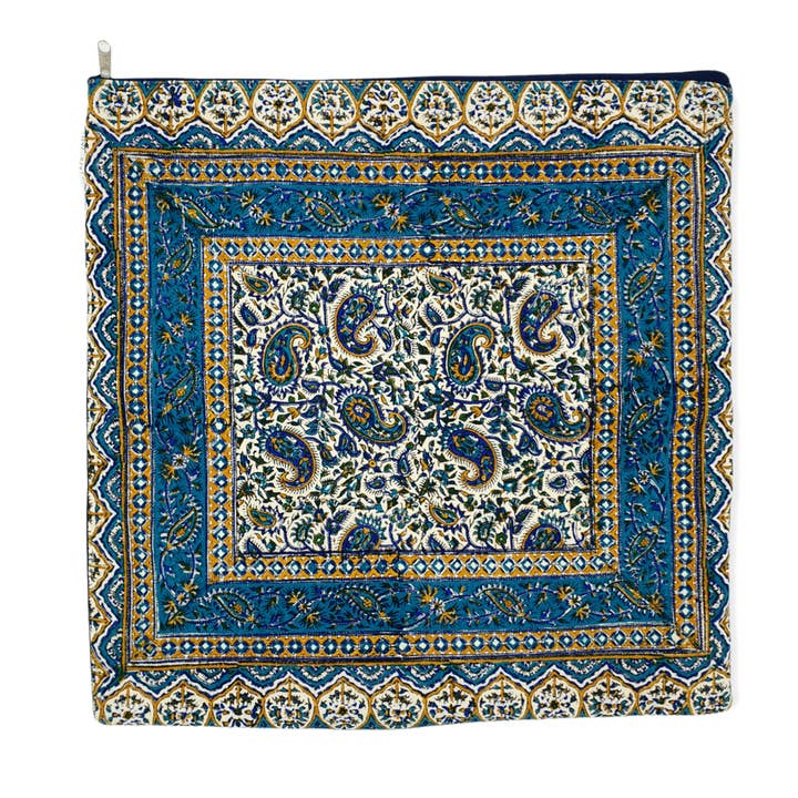 Afrozan Fashion House - Wholesale Throw Pillow Cover - AFROZAN Hand-printed Cushion Cover - Peisly Blue