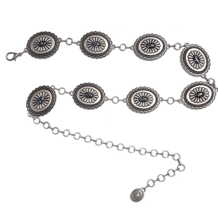 Axesoria West - Wholesale Belt - Women's - Women's Western Oval Concho Chain Belt with Stones