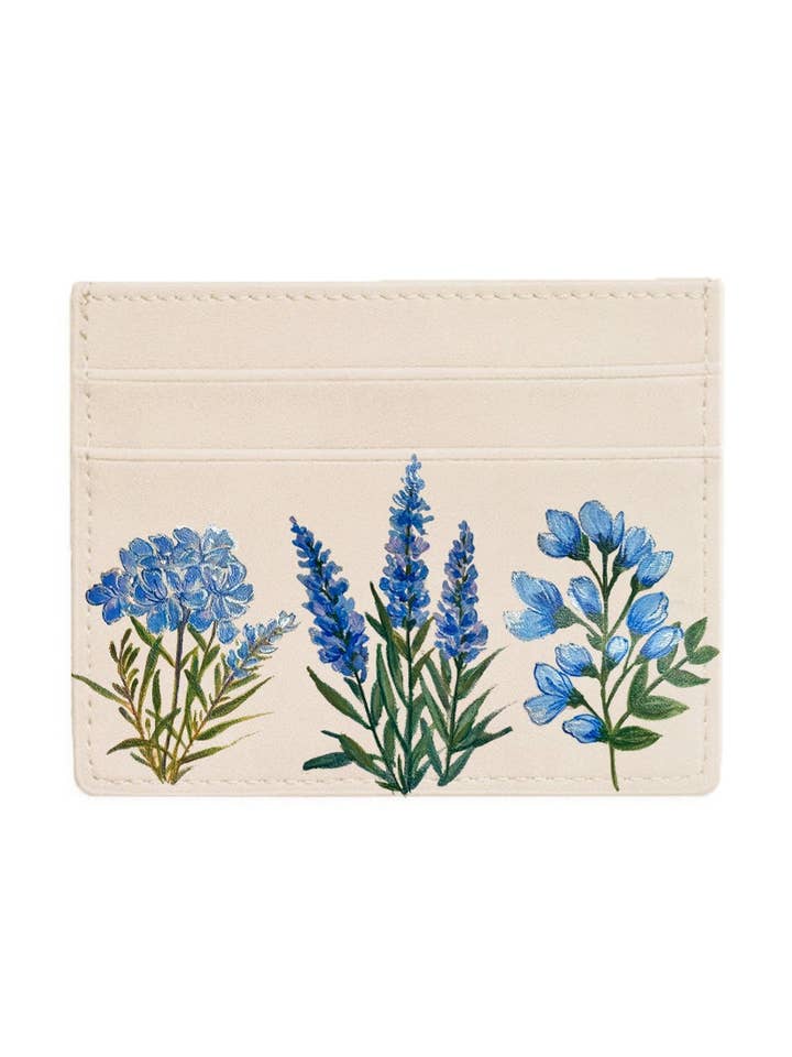 Porte-cartes beige à fleurs bleues pour la vente par ALEPEL
