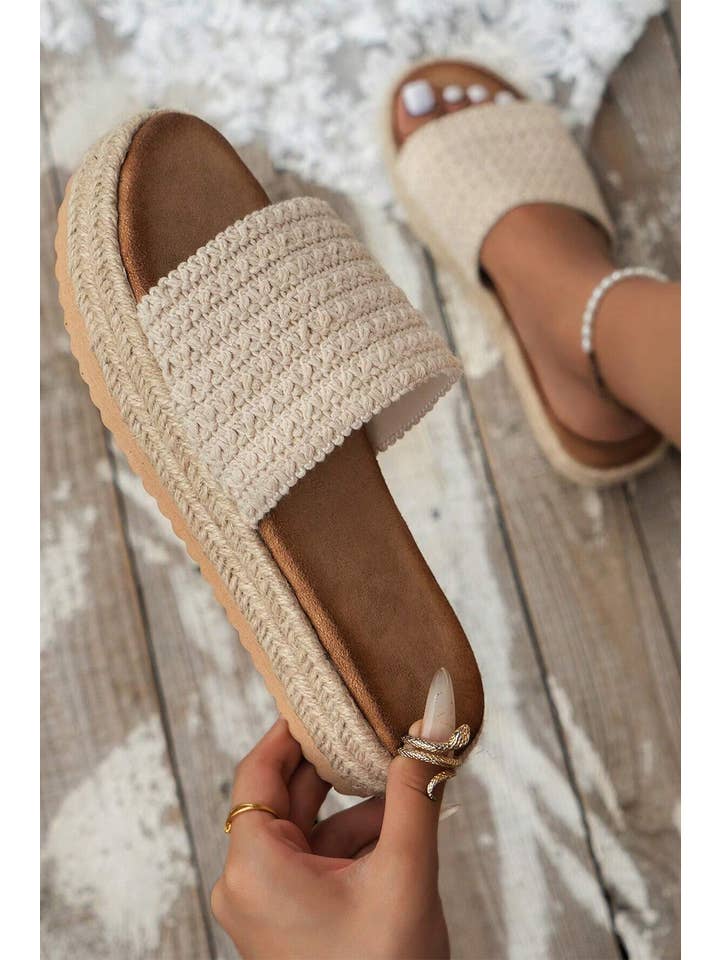 As shown Boho Woven Wedge Fashion Slippers | US6-10 for wholesale on Faire
