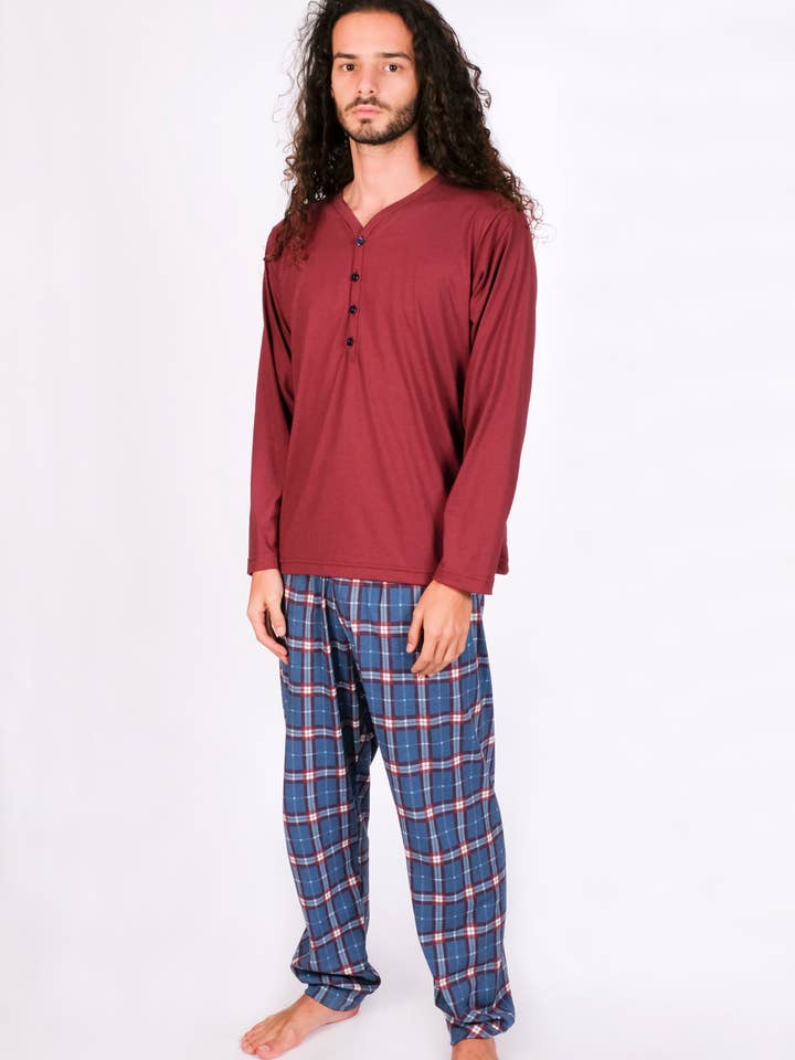 Marbil - Wholesale Sleepwear Set - Men's - Men's pajamas with buttons1