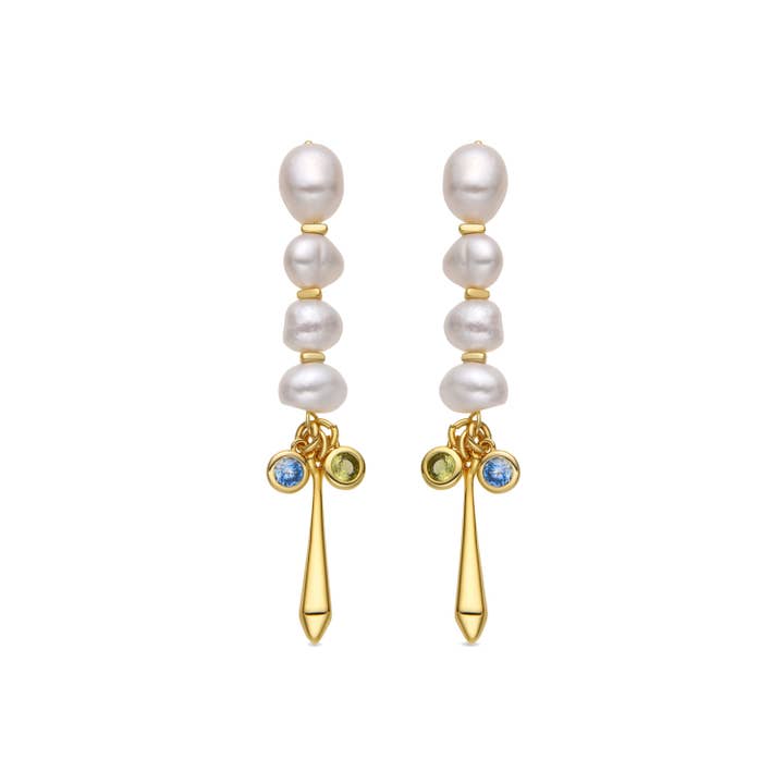 Luxenter - Wholesale Dangle Earrings - Pendientes Luxenter de Plata de Ley 925 y Perla Blanca acabado oro 18k - Thydo