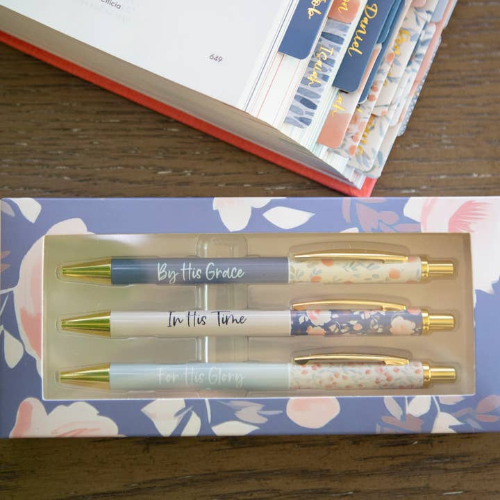 Blue Floral Christian Pens for wholesale by Chosen & Cherished