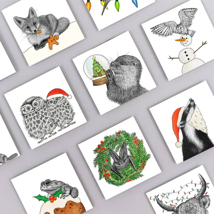 Wild Lines - Wholesale Kerstkaartje - Kerstkaart met dieren - Highland Cow//British Wildlife//Milieuvriendelijke kerstkaarten2