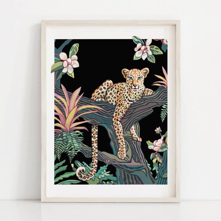 LAZY LEOPARD Vibrant Giclée Art Print by Renée Staeck for wholesale by Renee Staeck