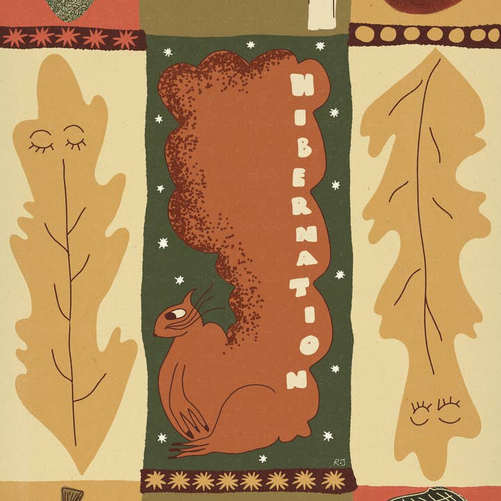 Rebecca Joy Ltd - Vente Affiche d'art - 'Hibernation' | Automne | Citrouille | Écureuil | Folklorique | Imprimé de bougie2