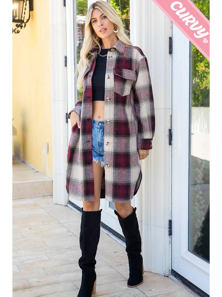Sweet Lovely by Jen - Wholesale Shirt Jacket/Shacket - Women's - PLUS SIZE SHACKET /PLAID COAT24