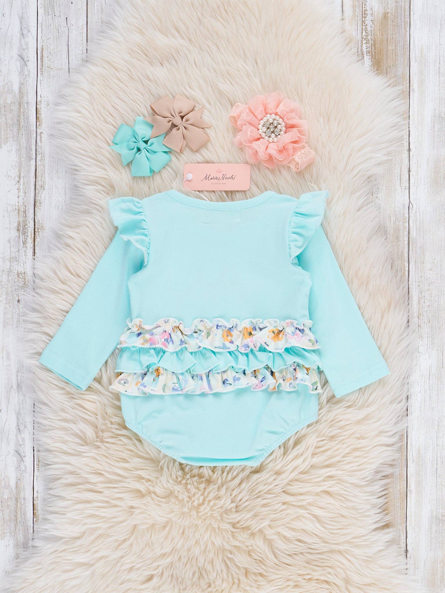 Marie Nicole Clothing - Wholesale Bodysuit (Non-Footed) - Baby - Palomino Dreams Embroidered Ruffle Romper2
