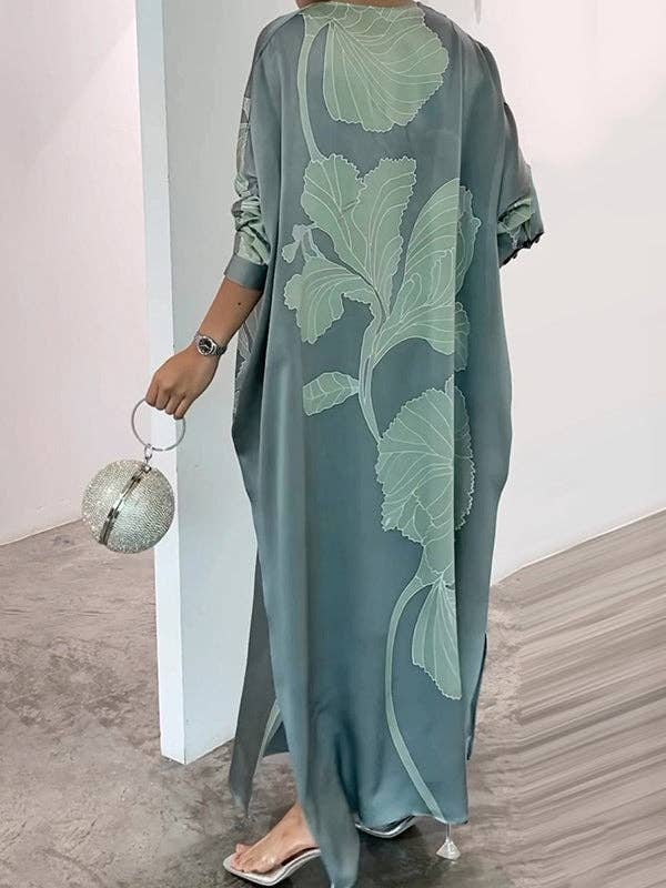 UZ Wholesale Store - Wholesale Dress - Women's - Long Sleeve Muslim V-Neck Floral Maxi Dress3