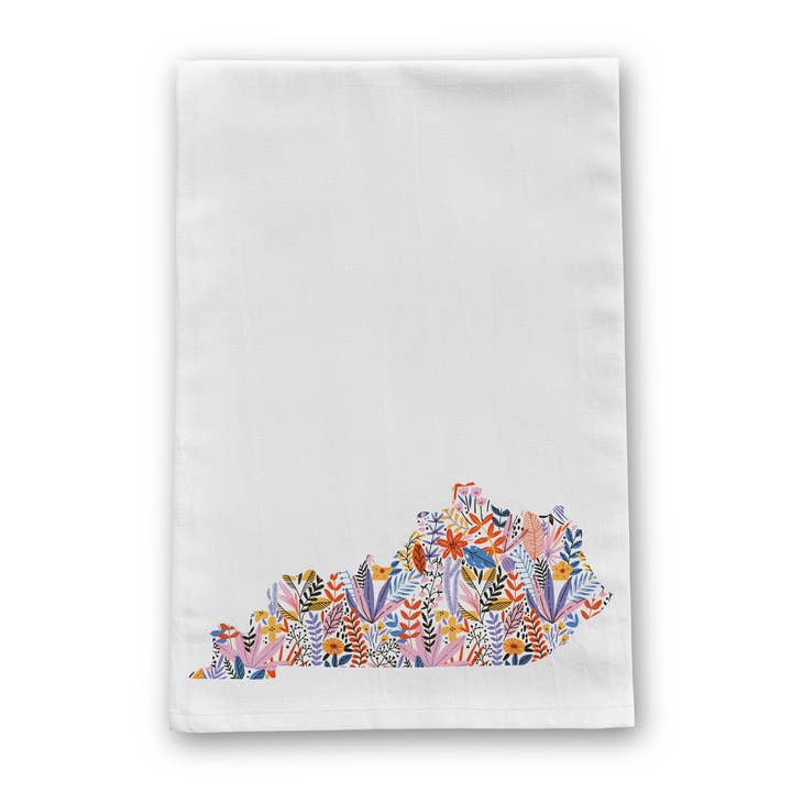 Barrel Down South - Wholesale Tea Towel - Floral Kentucky Shape Tea Towel