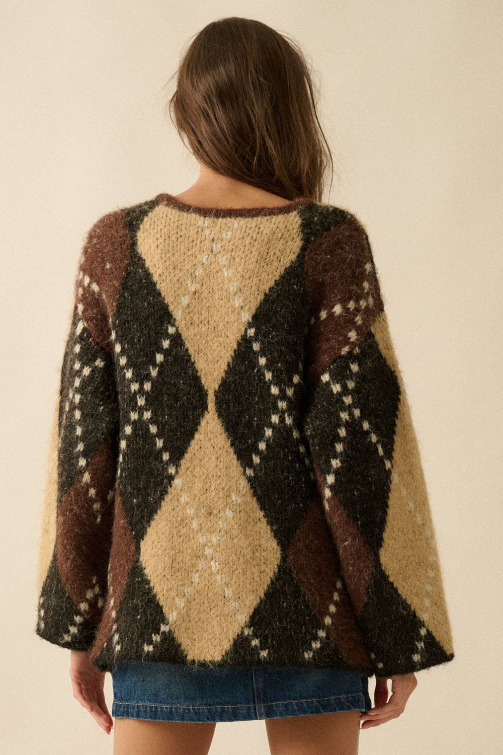 Promesa USA - Wholesale Cardigan - Women's - Argyle Plaid Button-Up Pocket Cardigan14