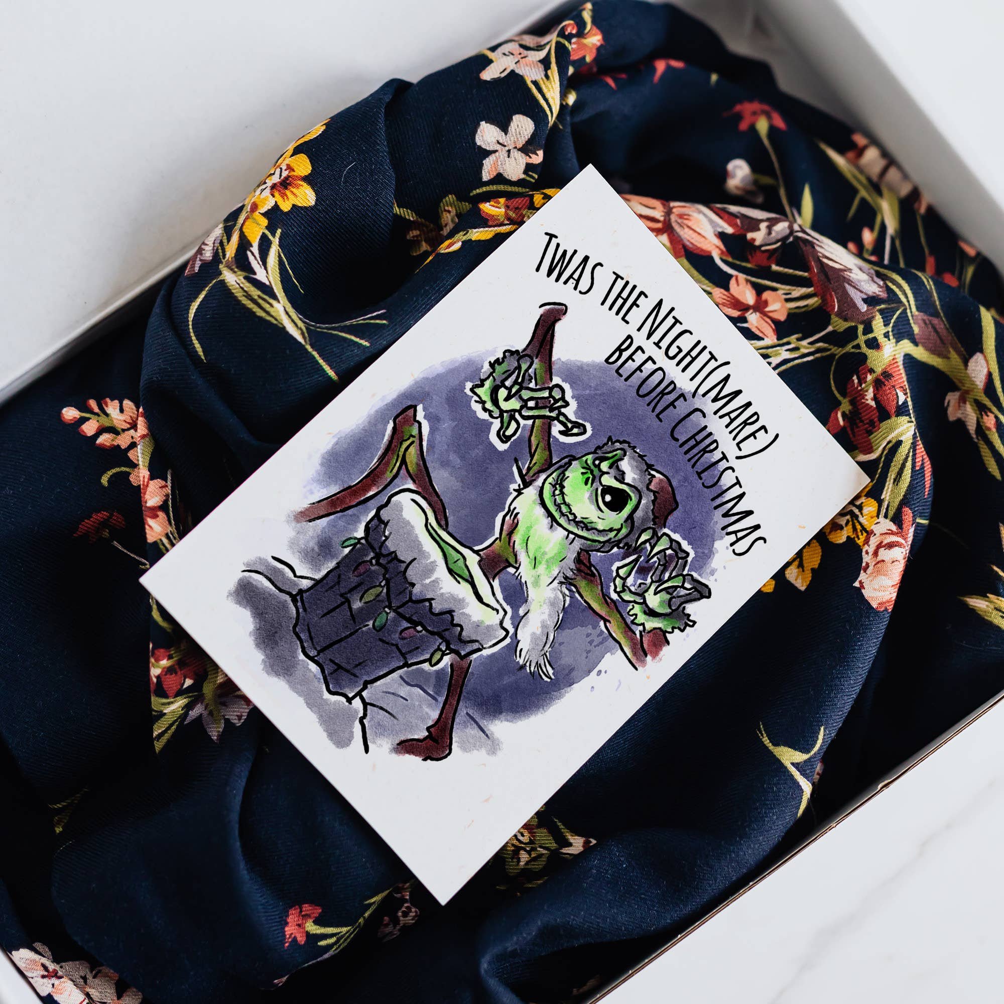 Aaron Millard Illustration - Venta al por mayor Tarjetas de Navidad - Tarjeta navideña de película de terror «Fue la noche antes de Navidad»1