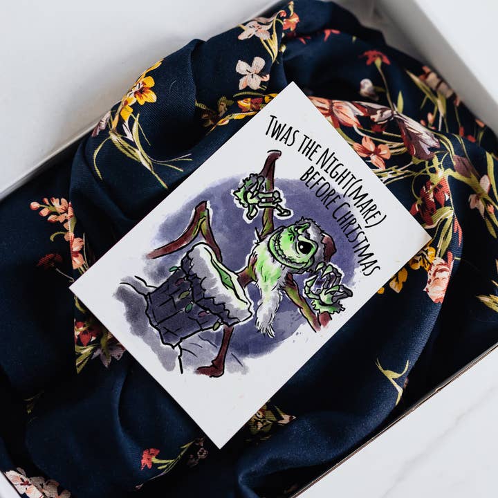 Aaron Millard Illustration - Venta al por mayor Tarjetas de Navidad - Tarjeta navideña de película de terror «Fue la noche antes de Navidad»1