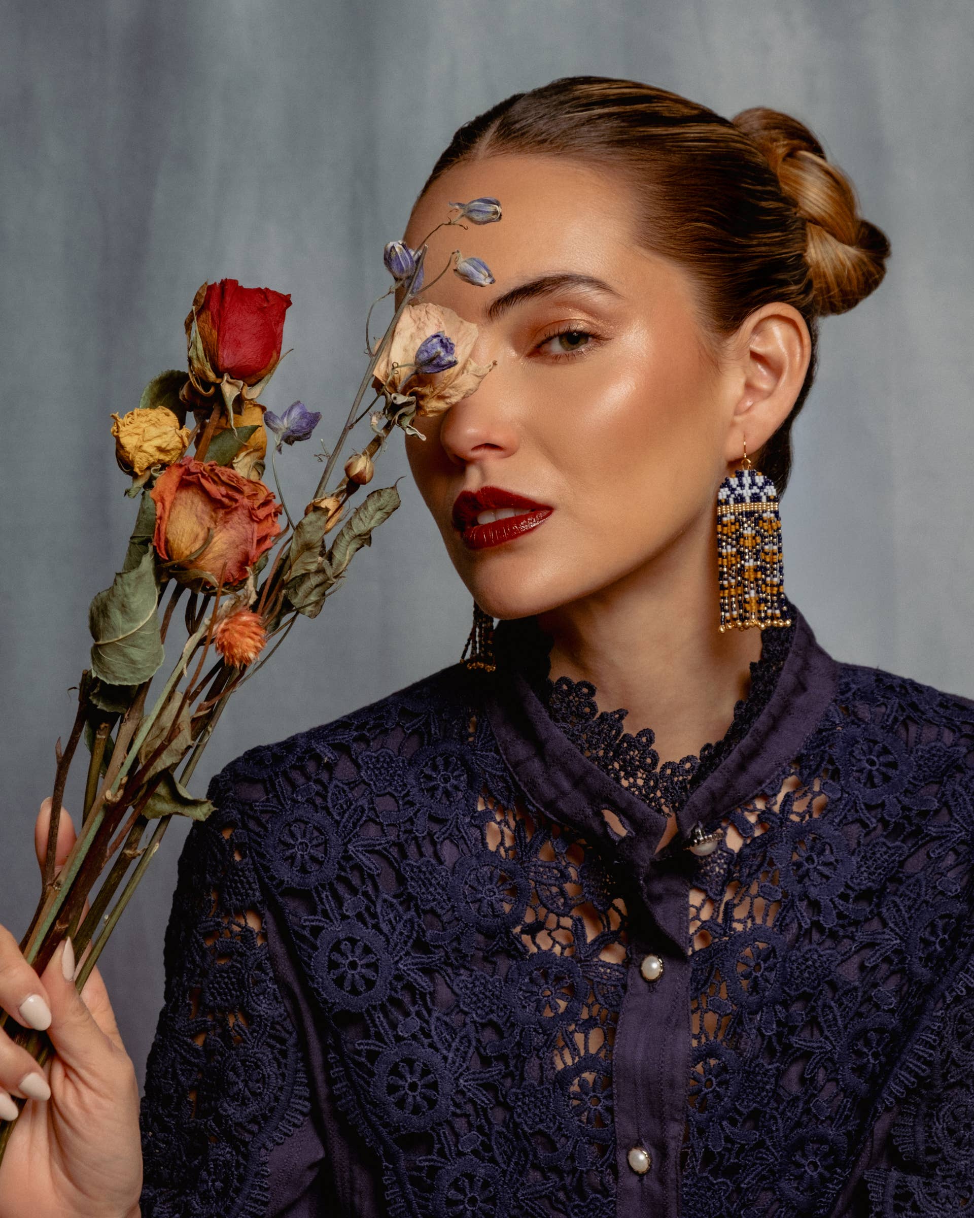 Mayana Designs Co - Wholesale Dangle Earrings - Beaded Handwoven Brocade Garden Earrings (Brown/Red)2