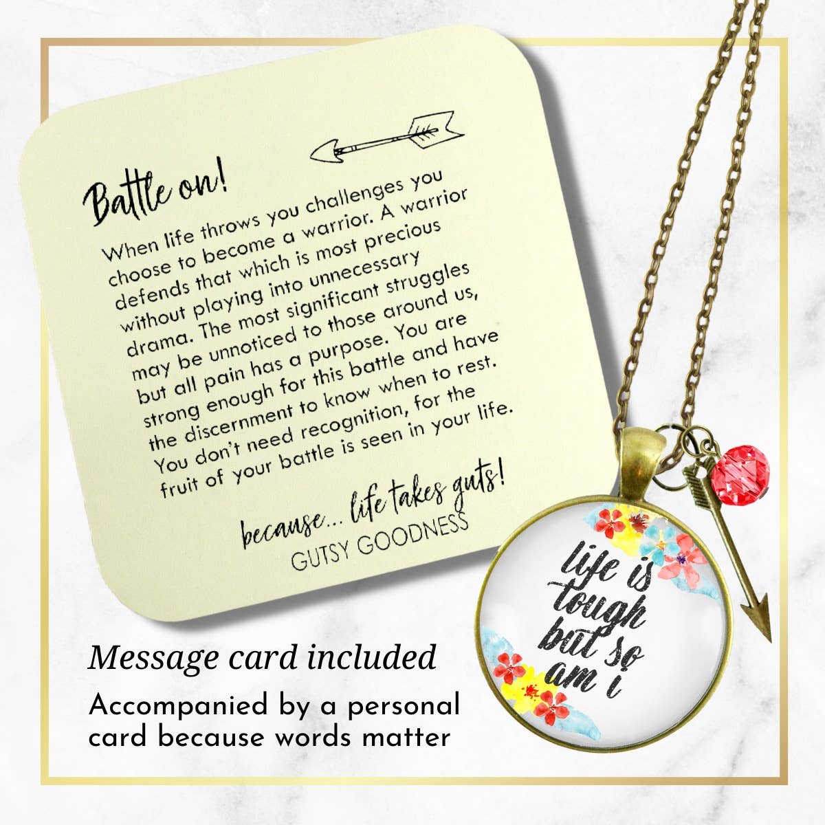Gutsy Goodness - Wholesale Pendant/Charm Necklace - Life is Tough Necklace But So Am I Women Strength Card1