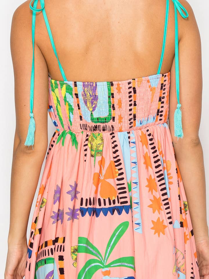 LoveWednesday - Wholesale Dress - Women's - Coral Retro Tropical Print Cotton Maxi Dress - LWD28999