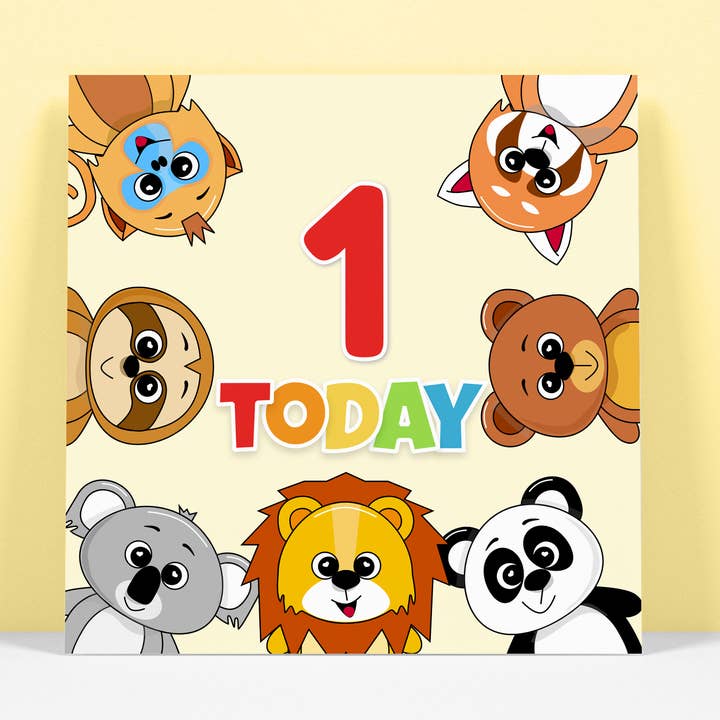 1 Today - First Birthday - Animals Card for wholesale by RoleyOleyMoley
