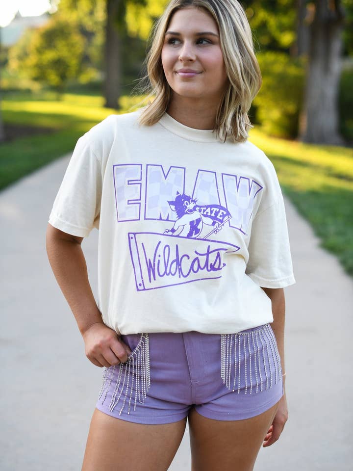 The Collective Apparel Brand - Wholesale Screen Printed T-Shirt - Women's - EMAW Wildcats Ivory Tee