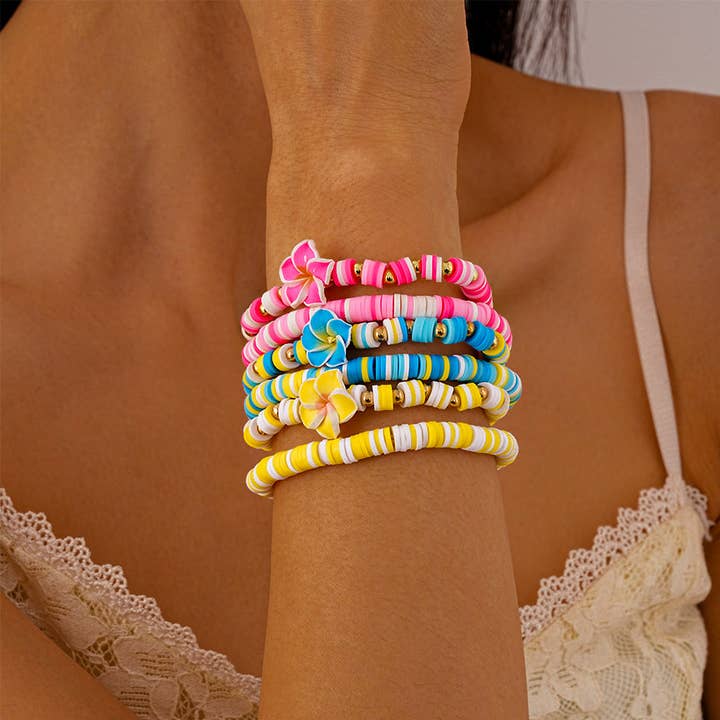 Muschel Holz Blumenperlen Armband Elastischer Strang S5P205 für den Großhandel von alberalkirk