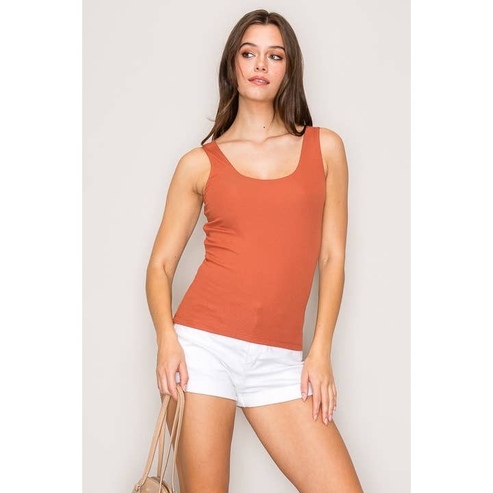 Scoop Neck Double Layer Rib Tank Top for wholesale by Popular 21