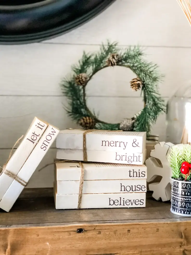 Trending Home Designs - Wholesale Decorative Tabletop Object - Christmas Stamped Stacked Books5