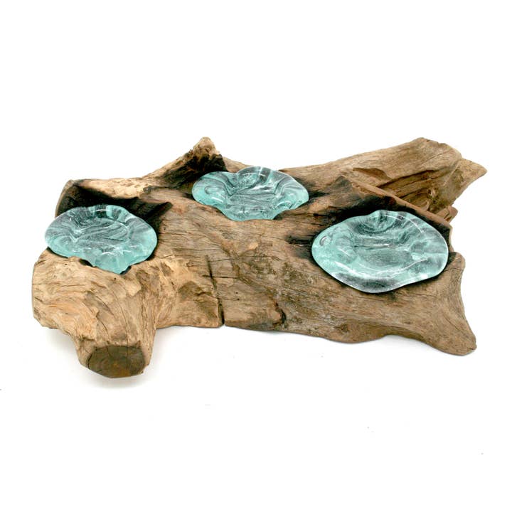 Modern Eastern by Contrast Inc. - Wholesale Candle holder - Driftwood Triple Candle Holder Blown Glass
2