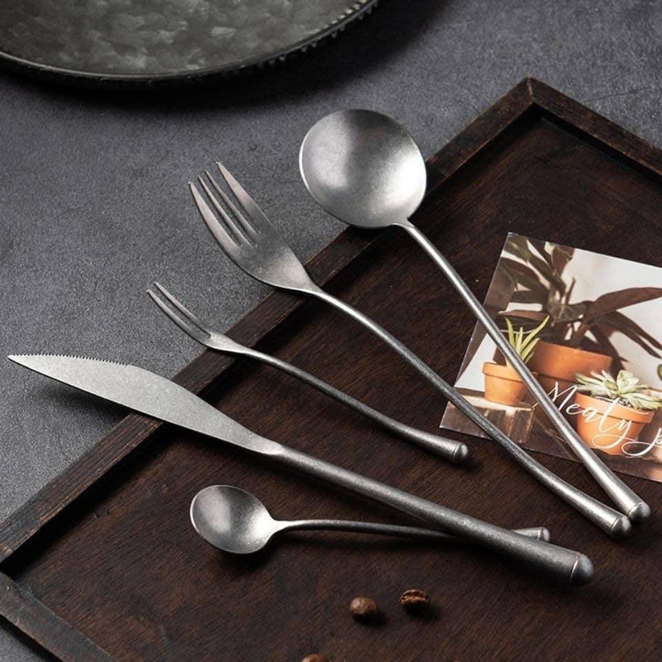 Gohobi （We cover U.S. import duties） - Wholesale Assorted Cutlery Set - Gohobi A Set of 5 Pieces Stonewashed Stainless Steel Cutlery9