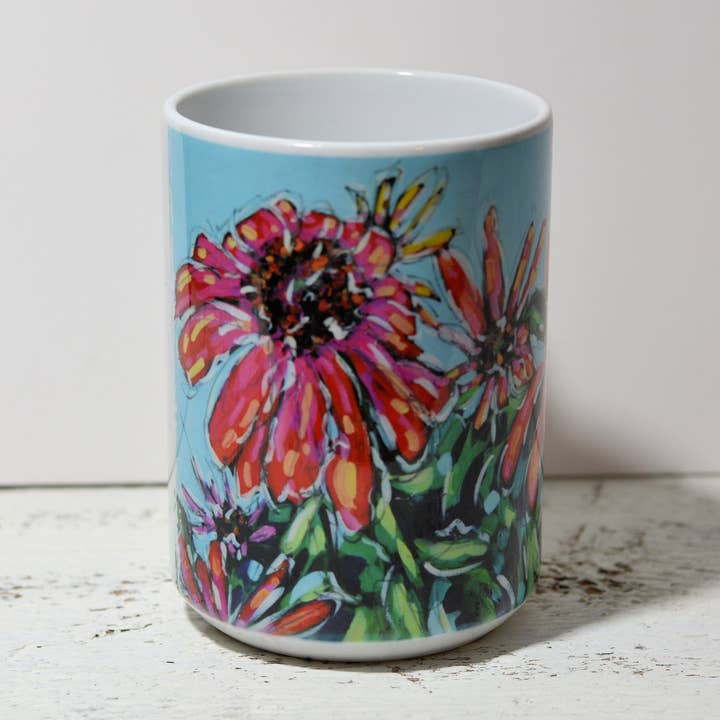 Tazza da caffè da 11 once e 15 once -Dare to Live Daisies per la vendita all'ingrosso da parte di Dreese Fine Art