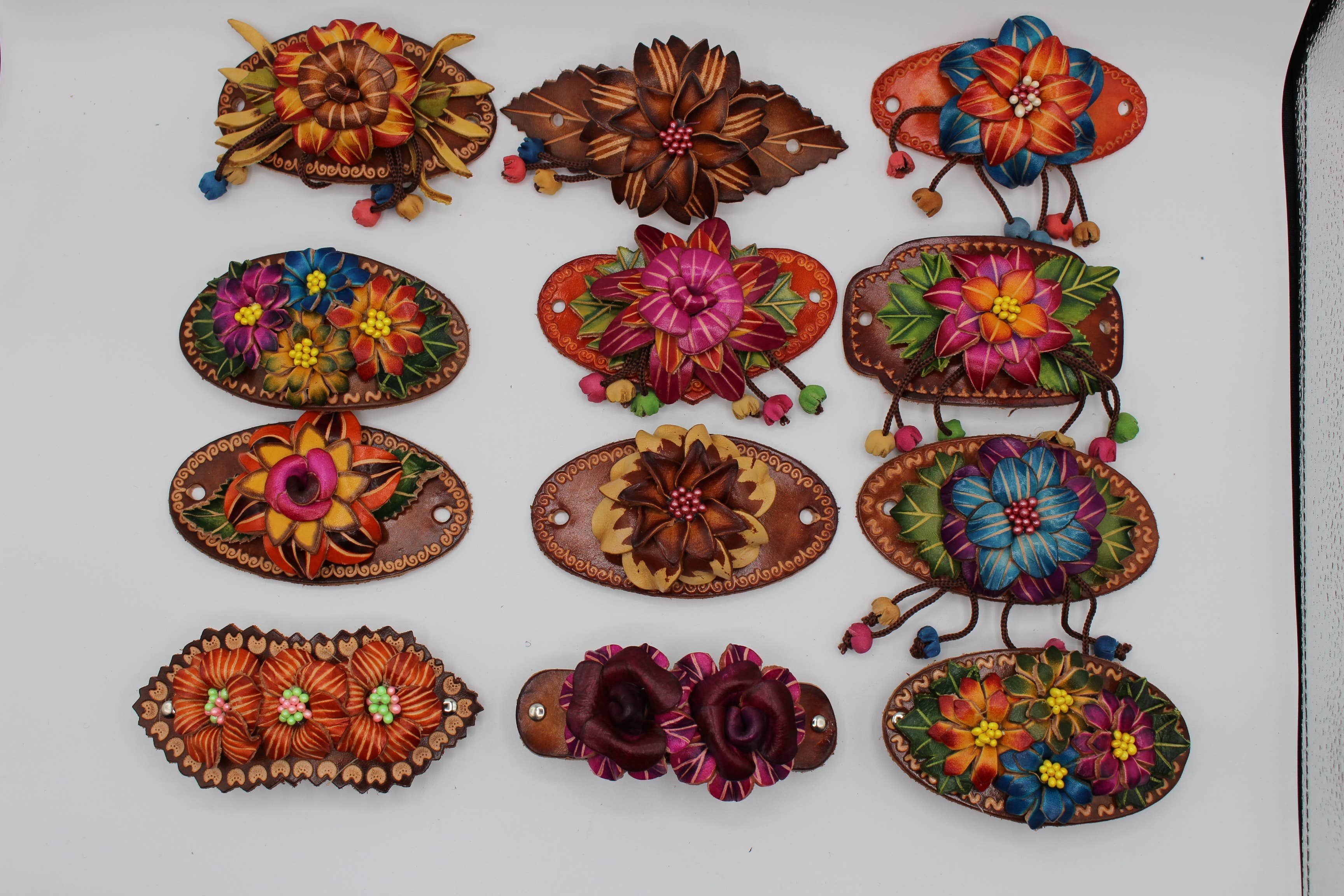 Sunflower Handmade leather inc - Wholesale Barrette - Women's - as0003-2 6 pcs woodstick and 6 pcs metal leather barrettes1