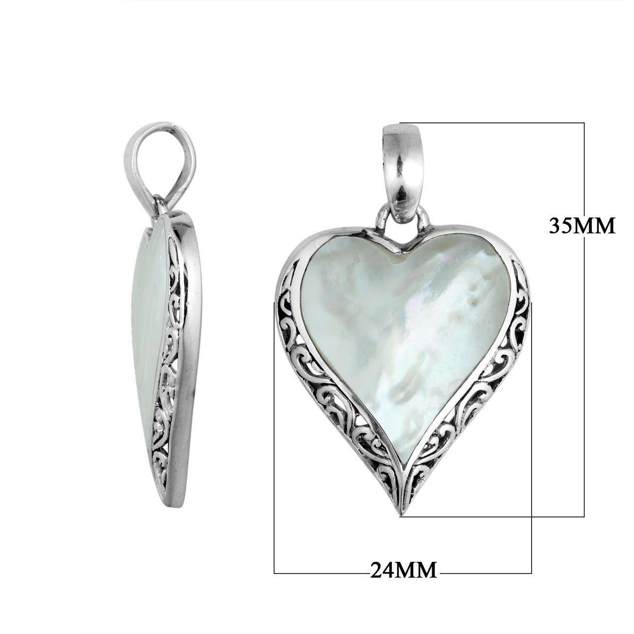 Bali Designs - Wholesale Individual Charm/Pendant - AP-6196-MOP Mother Of Pearl Heart Shape 925 Sterling Silver Pendant For Wholesale Jewelry1