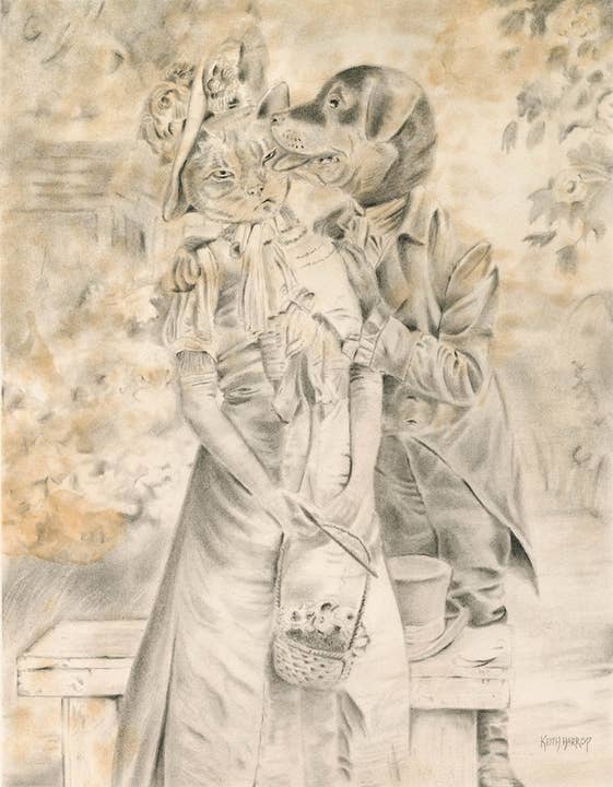 Keith Harrop - Pencil Art - Wholesale Postcard Set - 10 assorted postcards. Set #2 Victorian vintage animal art8