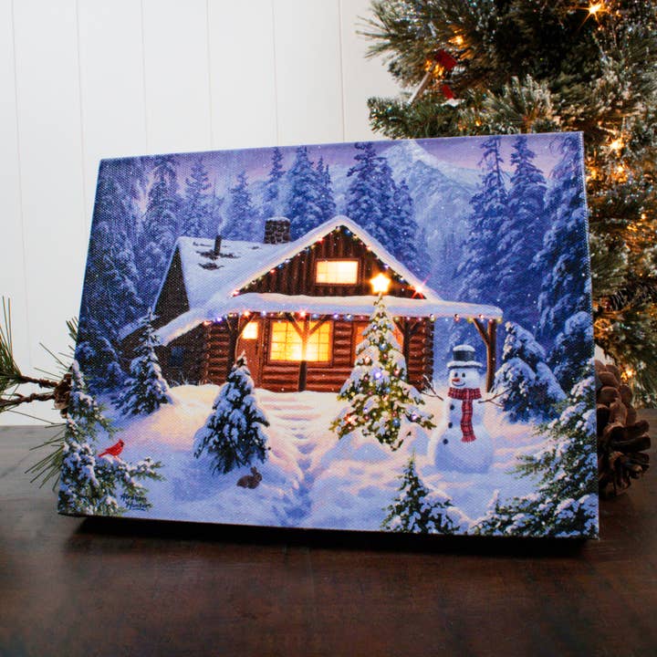 Holiday Retreat 8x6 Lighted Tabletop Canvas for wholesale by Glow Decor