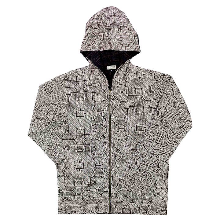 Capuchonjas bruin beige gewoven jas etnische print unisex voor wholesale door Tribal Trade GmbH