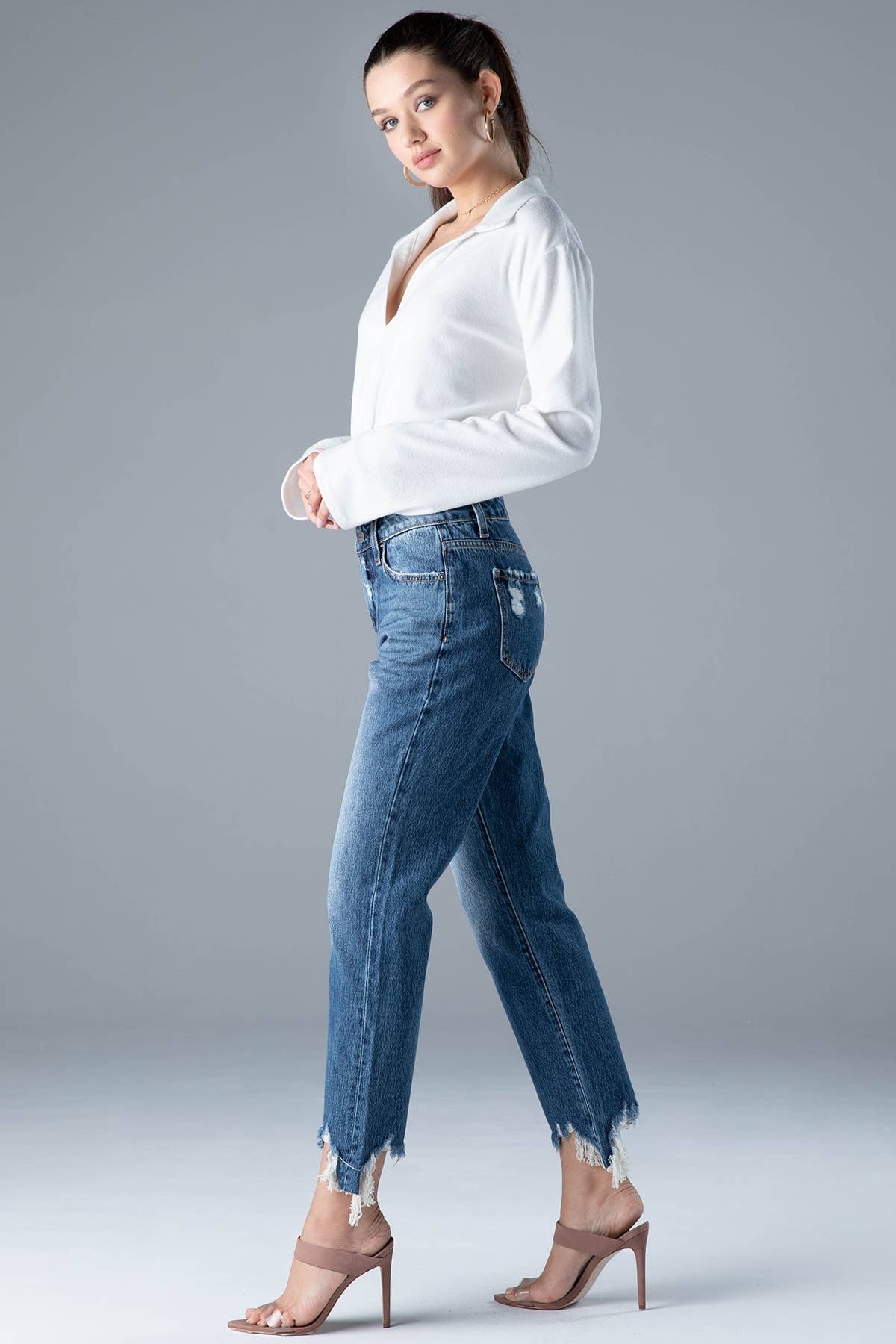 Ceros Jeans - Vente Jean – femme - Jeans en jean droit taille moyenne haute Distress pour femmes4