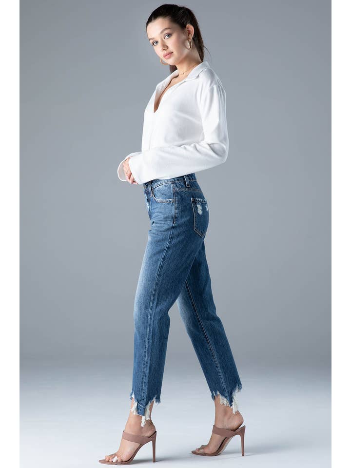 Ceros Jeans - Vente Jean – femme - Jeans en jean droit taille moyenne haute Distress pour femmes4