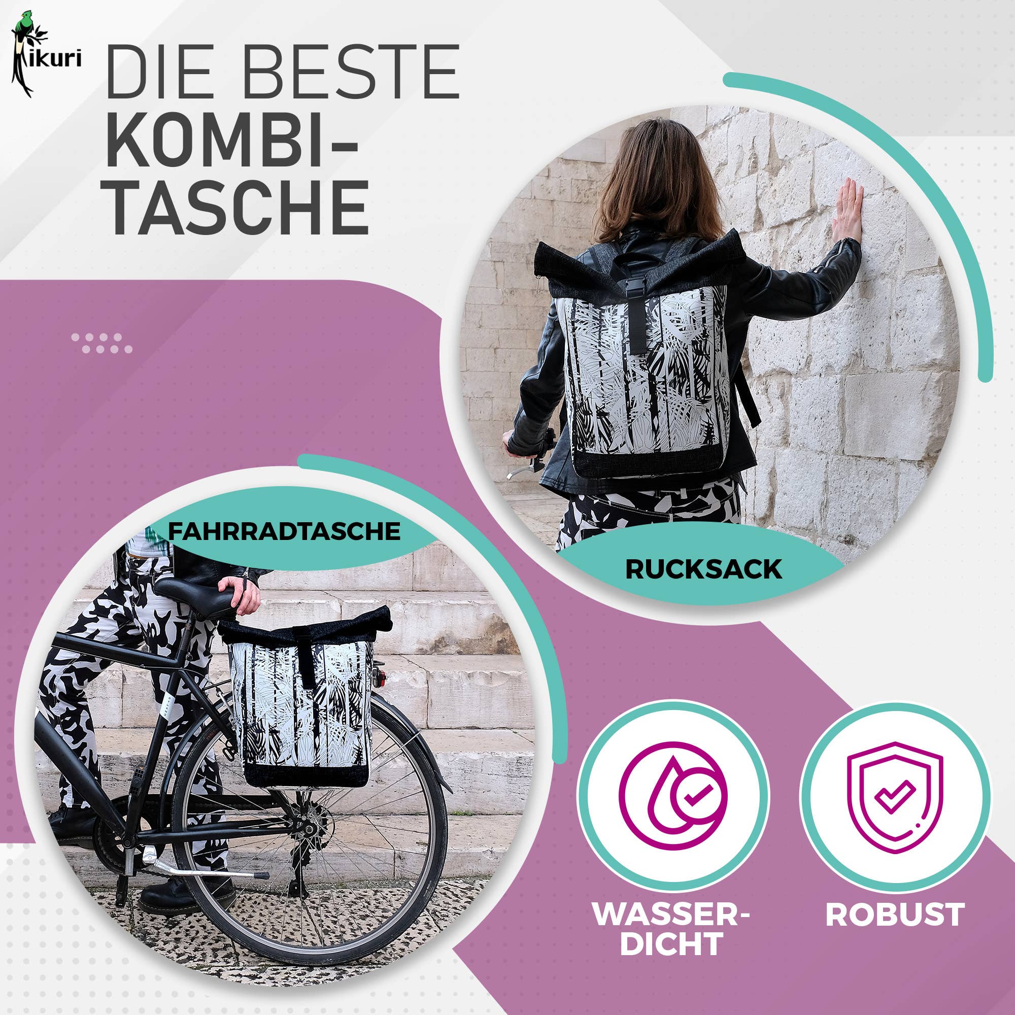 Ikuri - Wholesale Biking Accessories - 2 in 1 Bicycle Bag / Backpack Combo Carrier Palmeras1