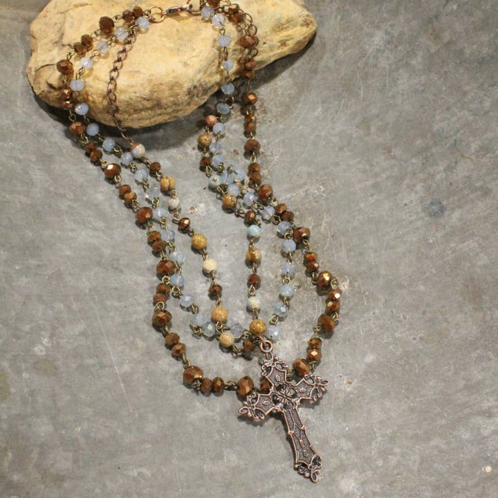 The Primitive Peddler, Inc. - Wholesale Pendant/Charm Necklace - Copper Cross & Stone Layered Necklace1