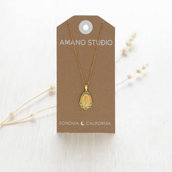 Amano Studio - Wholesale Pendant/Charm Necklace - Mary Medallion - Turquoise2