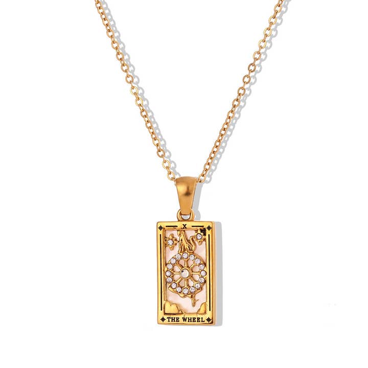 alberalkirk - Wholesale Pendant/Charm Necklace - Rectangular Tarot Enamel Pendant Steel Gold Crystal S5P2271